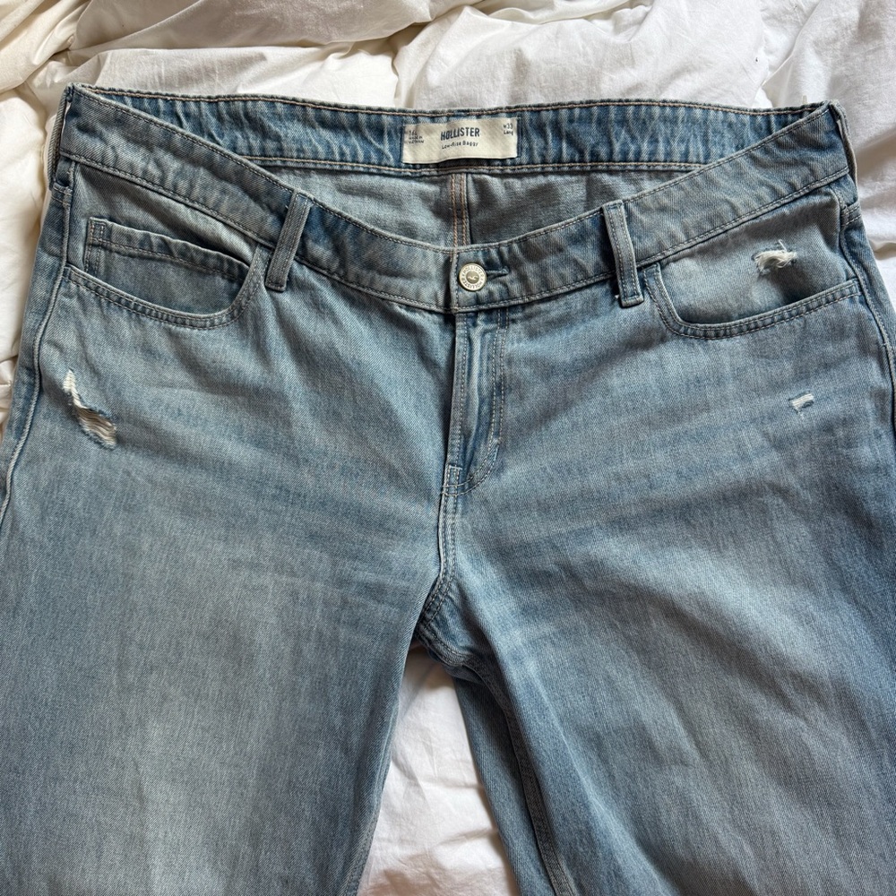 Long Hollister Low Rise Baggy Jeans Light Blue Oversized Boyfriend Jeans Y2K W33